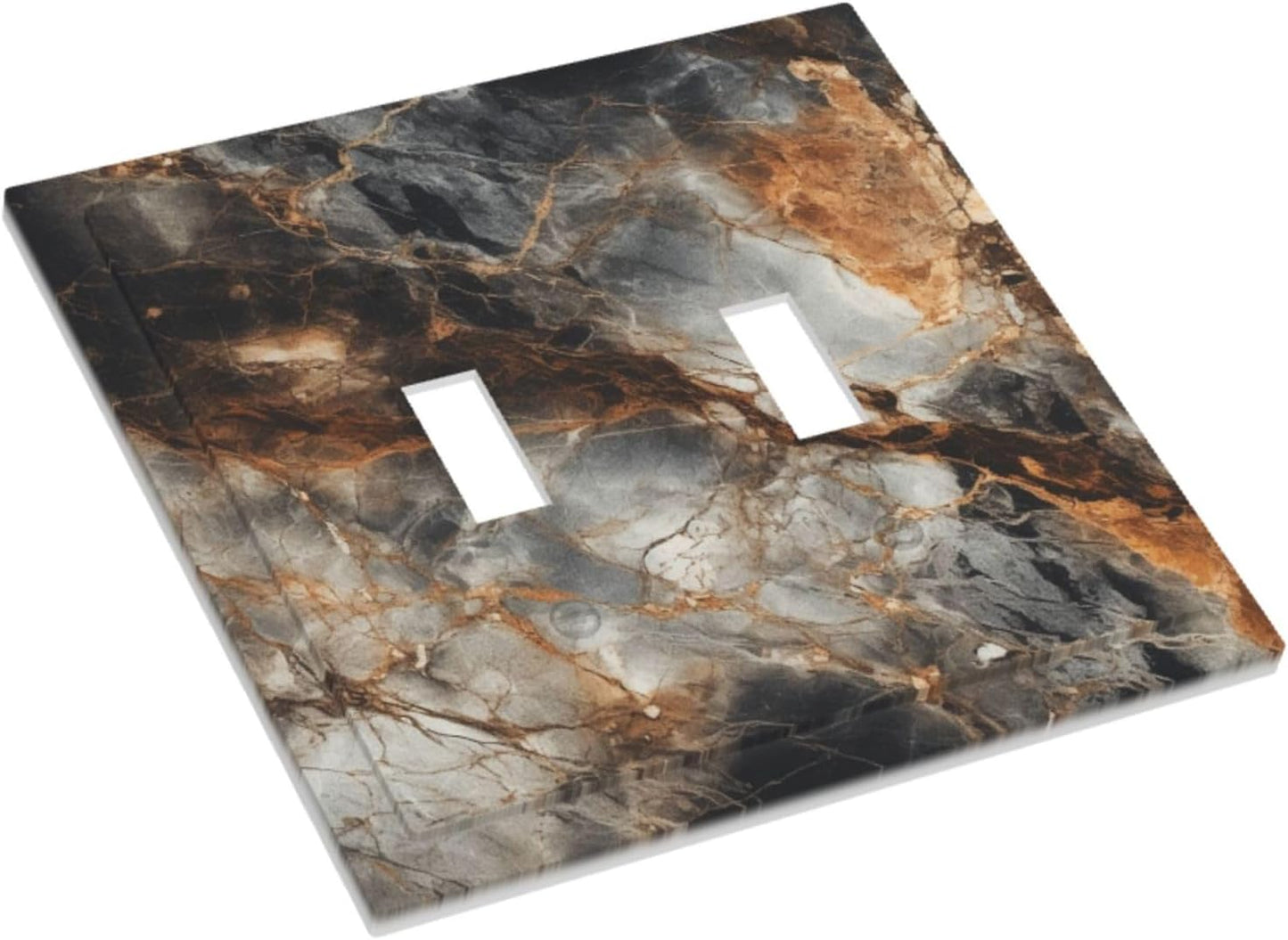 Brown Marble Granite Golden Lines Print Decorative Switch Plates 2 Gang Double Toggle Outlet Light Switch Cover Wall Plate Electrical Faceplate for Bathroom Kitchen Decor