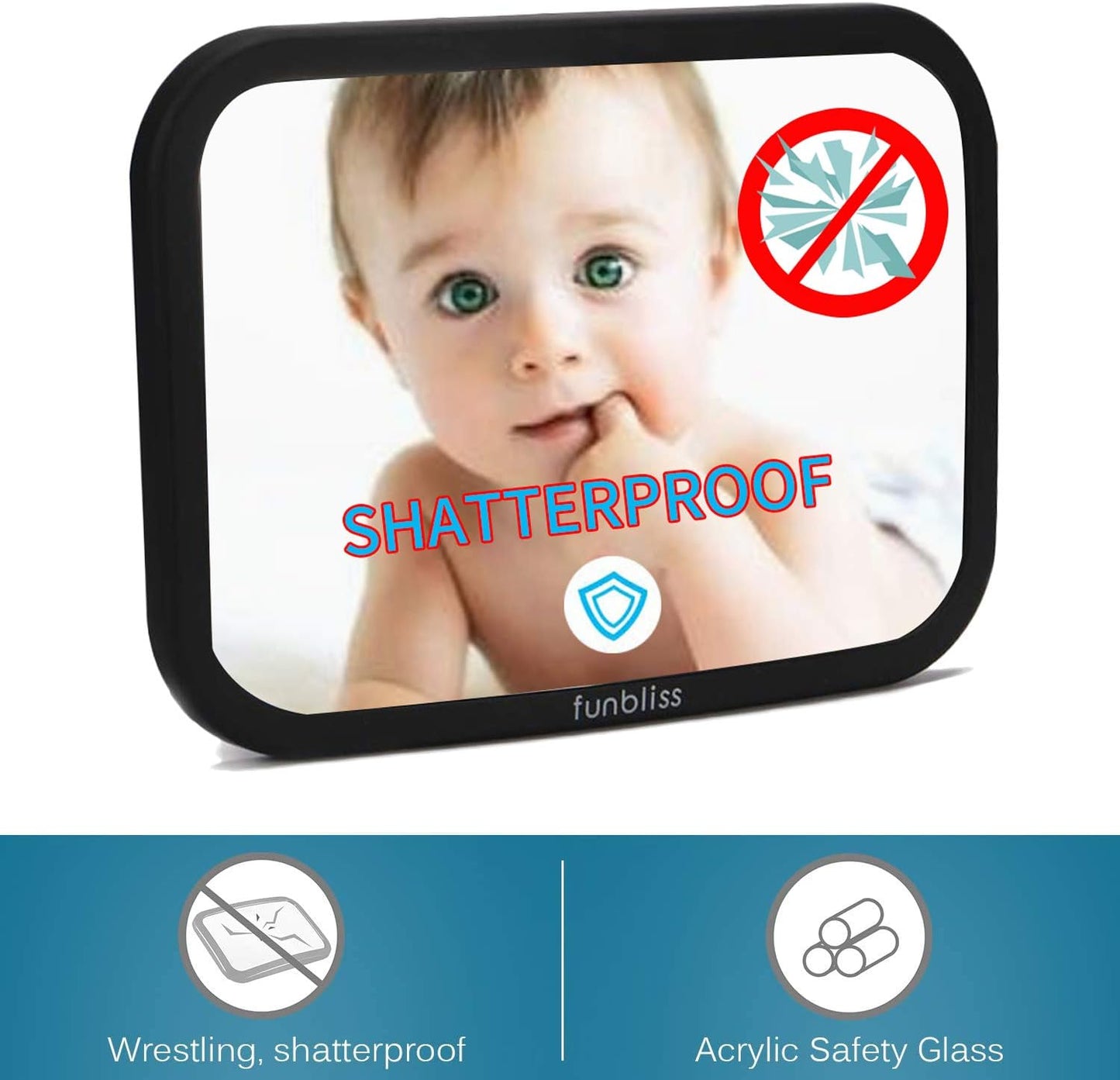 Baby Car Mirror Most Stable Backseat Mirror with Premium Matte Finish,Ultra High Definition PMMA Material, Secure and Shatterproof,Black