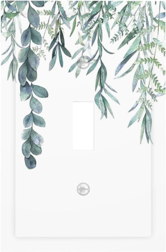 Eucalyptus Leaves Greenery Vine Flowers Simplicity Decorative Light Switch Cover 1 Gang Single Toggle Device Electrical Faceplate Switchplates Decorator Outlet Wall Plate for Bed Room Living Room