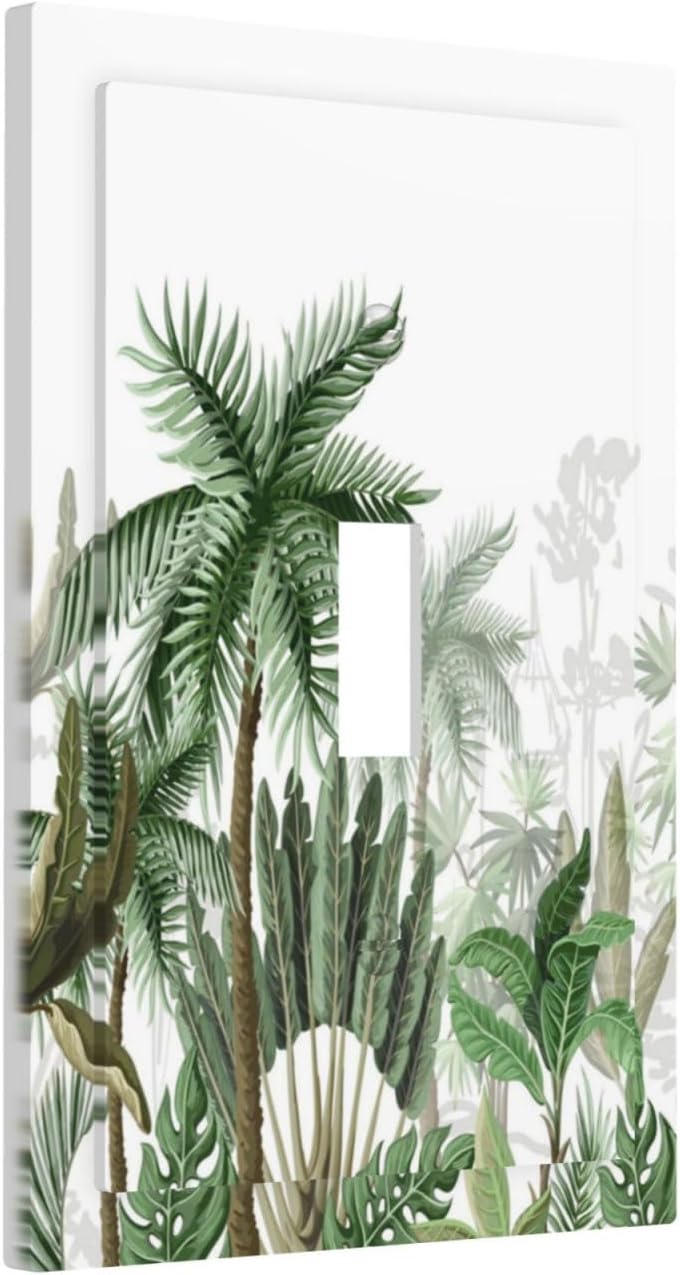 Palm Tree Banana Leaf Green Rainforest Natural Landscape Decorative Light Switch Cover 1 Gang Single Toggle Device Electrical Faceplate Switchplates Decorator Outlet Wall Plate for Bed Room Home Decor
