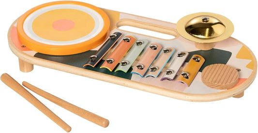 Manhattan Toy Beats to Go Wooden Toddler and Preschool Musical Learning Toy Xylophone, Drum, Cymbal and Washboard