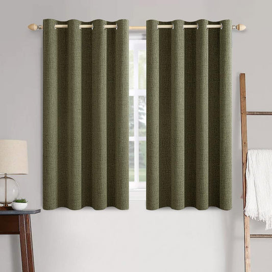 MIULEE Linen Texture Curtains for Bedroom Solid 100% Blackout Thermal Insulated Light Olive Green Curtains Grommet Room Darkening Drapes for Living Room Nursery 52x45 Inch (2 Panels)