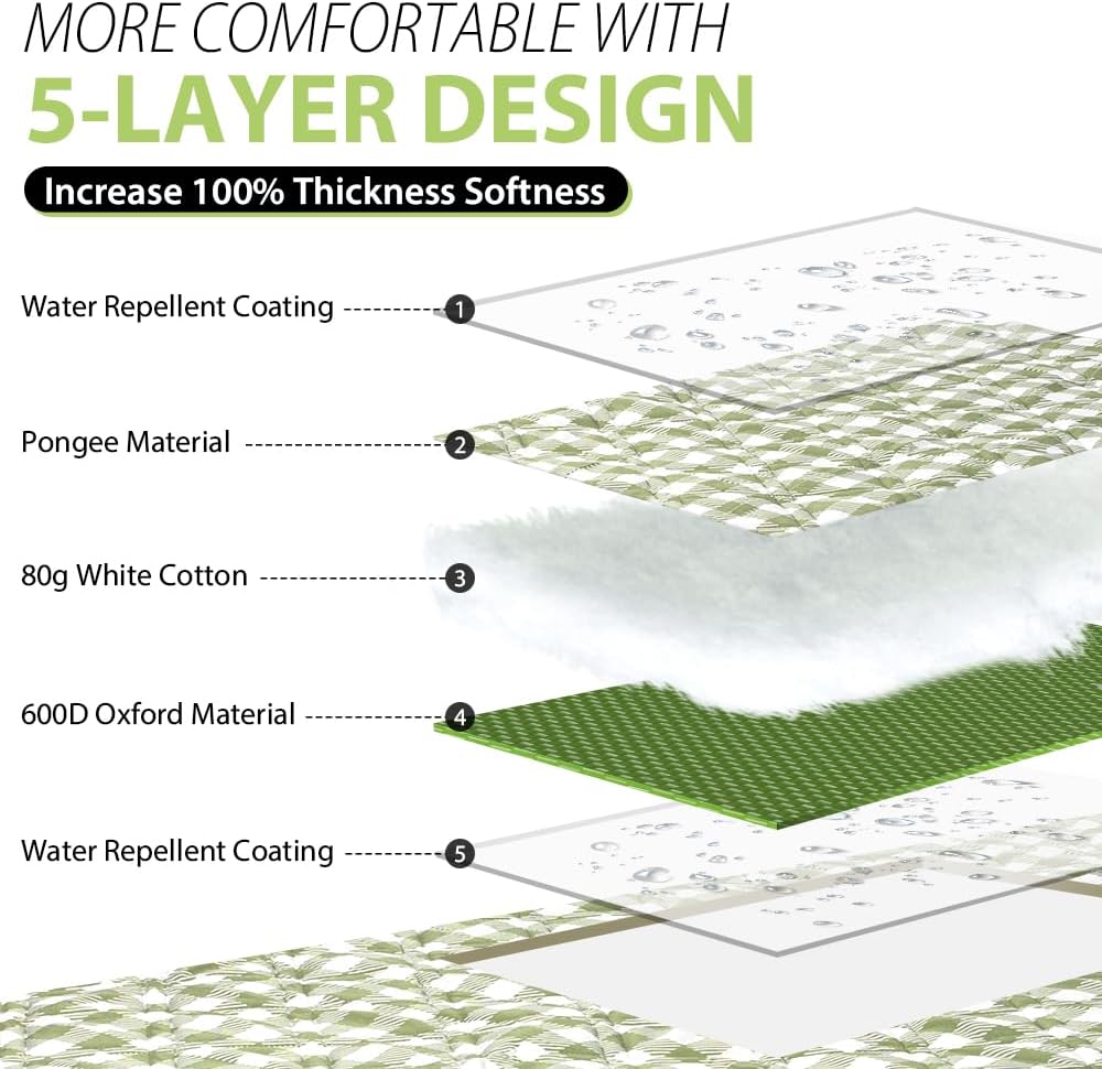 ZAZE Extra Large Picnic Outdoor Blanket, 80''x80'' Waterproof Foldable Blankets Gingham Picnic Mat for Beach, Camping Grass Lawn Park Accessories Cute Couple Gifts Ideas Wedding Registry(Green White)