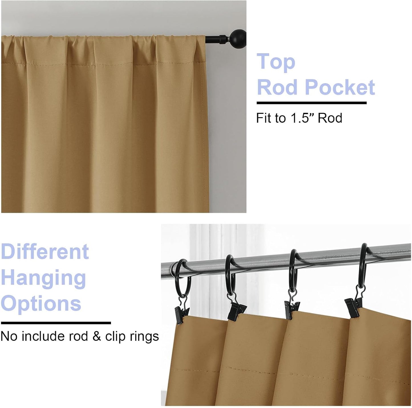 Simplebrand Ava Gold Blackout Curtains for Bedroom 63 Inch Length 2 Panels Set, Solid Thermal Insulated Energy Saving Rod Pocket Window Treatment Curtains Blackout Drapes, W40 x L63 Inch, Gold