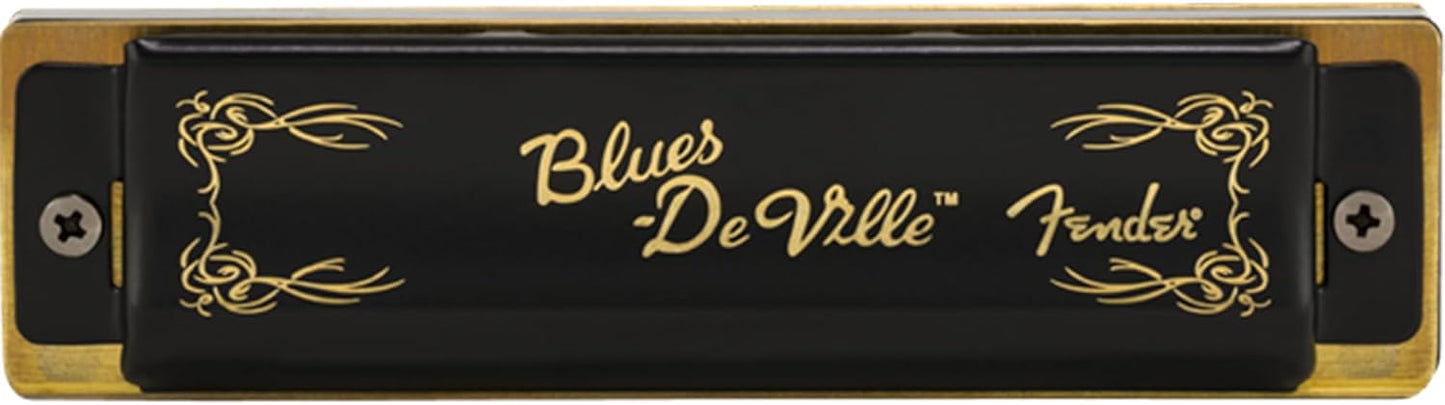 Fender Blues DeVille Harmonica - Key of Bb Bundle with Carrying Case, Austin Bazaar Online Manual, and Polishing Cloth