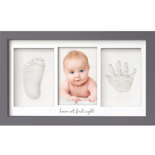 Baby Hand and Footprint Kit - Clay Handprint Keepsake Frame, Newborn Nursery Picture Frame, Personalized New Mom Gifts for Baby Shower & Registry (Gunmetal Gray)