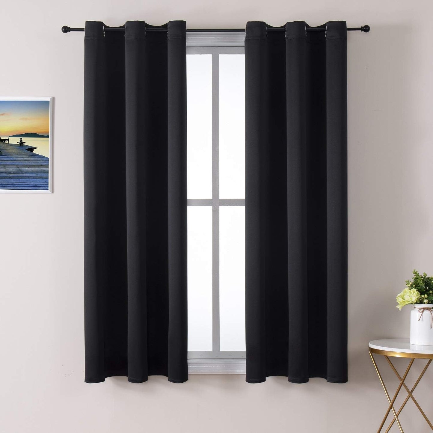 ChrisDowa Small Window Curtains 50 inches Long for Bedroom - Grommet Short Thermal Insulated Room Darkening Curtains for Kitchen (2 Panels, Black, 29 x 50 Inch)
