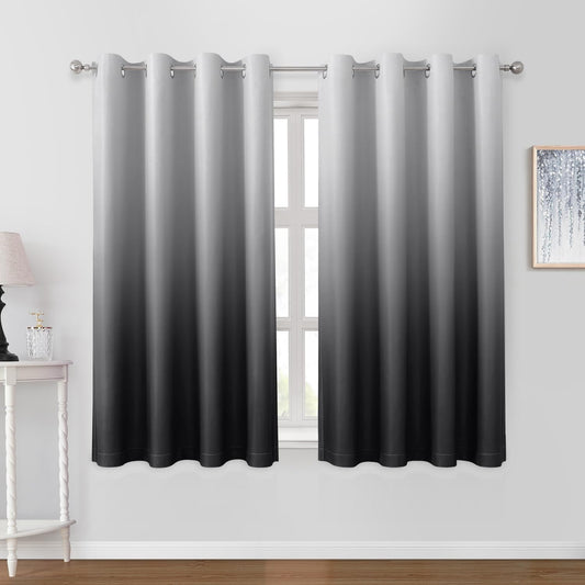 HOMEIDEAS Black Ombre Blackout Curtains 52 X 63 Inch Length Gradient Room Darkening Thermal Insulated Energy Saving Grommet 2 Panels Window Drapes for Living Room, Bedroom
