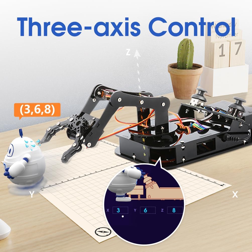 4 DOF ESP32 Robotic Arm Kit for Kids 8-12, Robotics Kit App Remote Control Robot Toys Compatible with Arduino, STEM Educational DIY Robot Arm Kit Gift for Teenagers & Adults