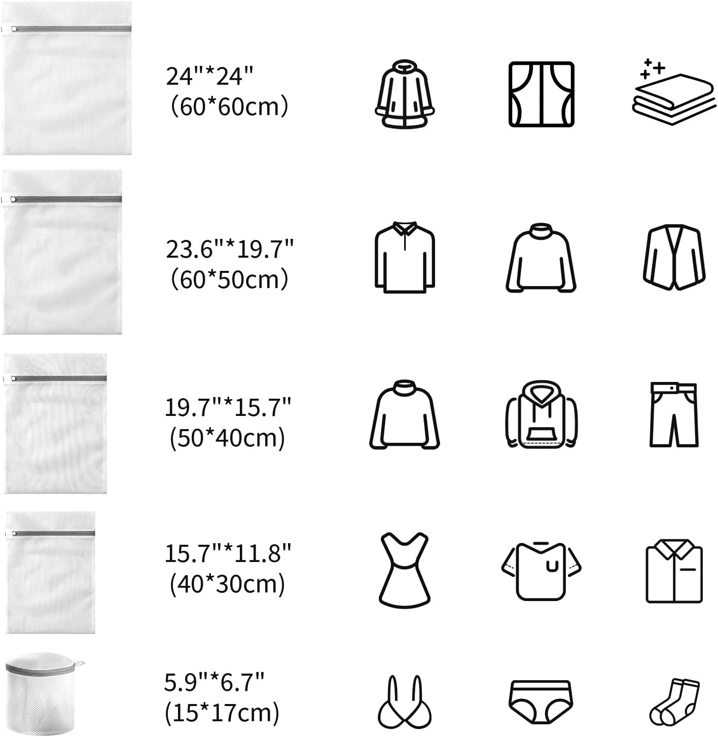 Mesh Bra Bags for Laundry(9 Pack) by MDSXO, White Lingerie Bags for Washing Delicates,Baby Laundry,Sock,Travel Storage[1XXL/2XL/3L/2M/2bra bags]