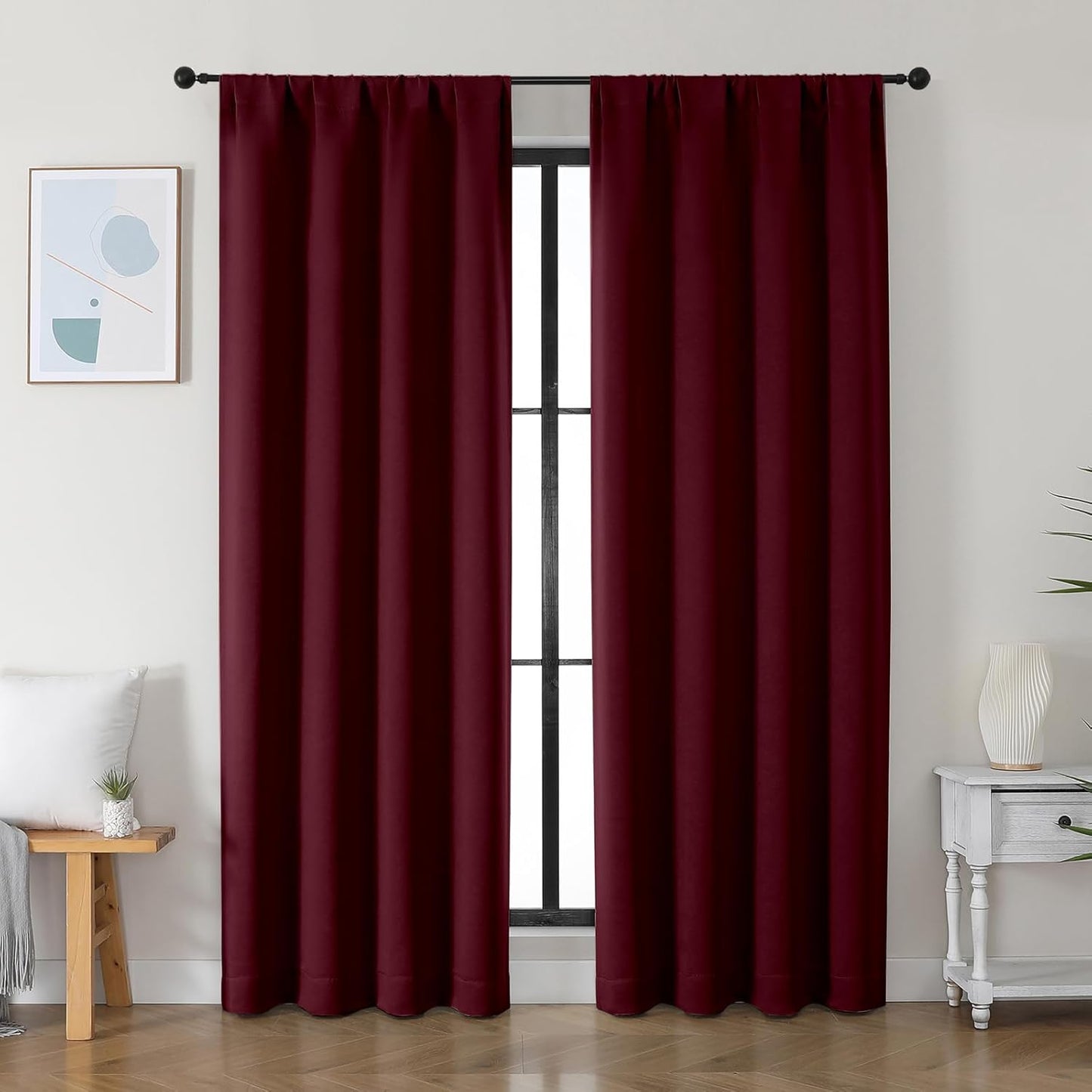 Simplebrand Ava Burgundy Blackout Curtains for Bedroom 84 Inch Length 2 Panels Set, Solid Thermal Insulated Privacy Nursery Window Treatment Curtains Blackout Drapes, W40 x L84 Inch, Burgundy