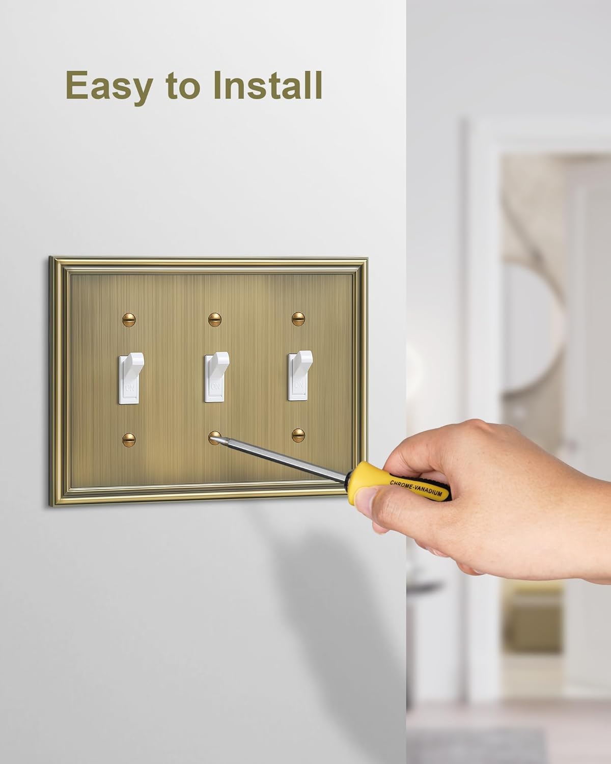 2-Pack Triple Toggle Light Switch Cover Plate, Durable Solid Zinc Alloy Decorative Switch Plate Covers, Antique Brass 3 Gang Wall Plate, Corrosion Resistant