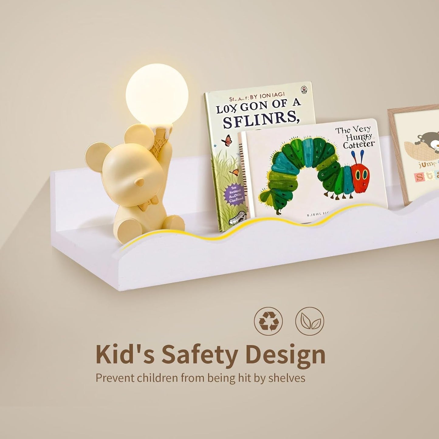 Nursery Book Shelves, 4 Pack White Floating Shelves for Wall, Wood Scalloped Shelves for Storage Books, Wall Book Shelf for Kids Rooms, Bedroom, Toddler Room, Baby Room, Nursery Decor