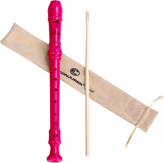 Soprano Recorder Instrument for Kids Student - German Fingering 8 Hole Flute ABS Descant Recorders for Beginners with Cleaning Rod and Bag, Pink