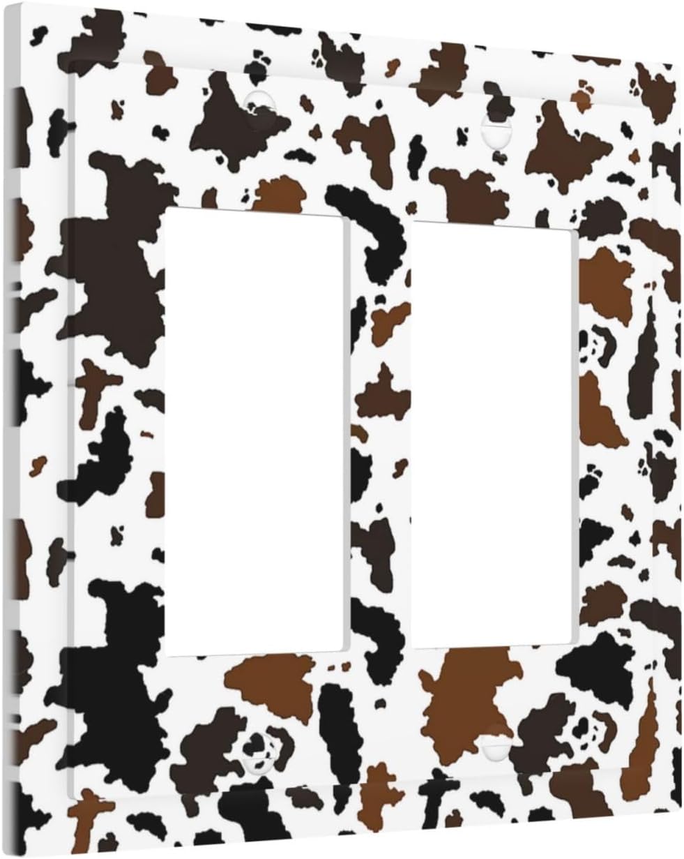 Decorative Outlet Covers Rustic Cowhide Highland Cow Milk Cow 2 Gang Double Gfci Rocker Electrical Wall Panels Light Switch Cover Plate For Farmhouse Home Decor