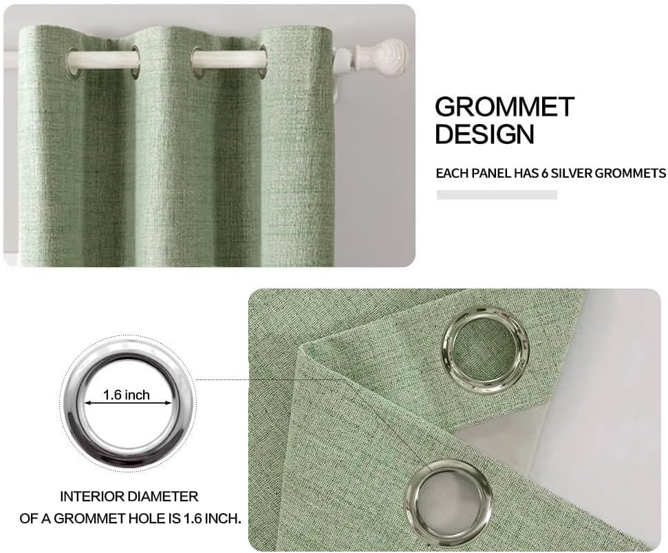 MIULEE Linen Blackout Curtains and Drapes 100% Room Darken Thermal Insulated Grommet Window Panels with Coating 2 PCs W 42 x L 84 inches Sage Green