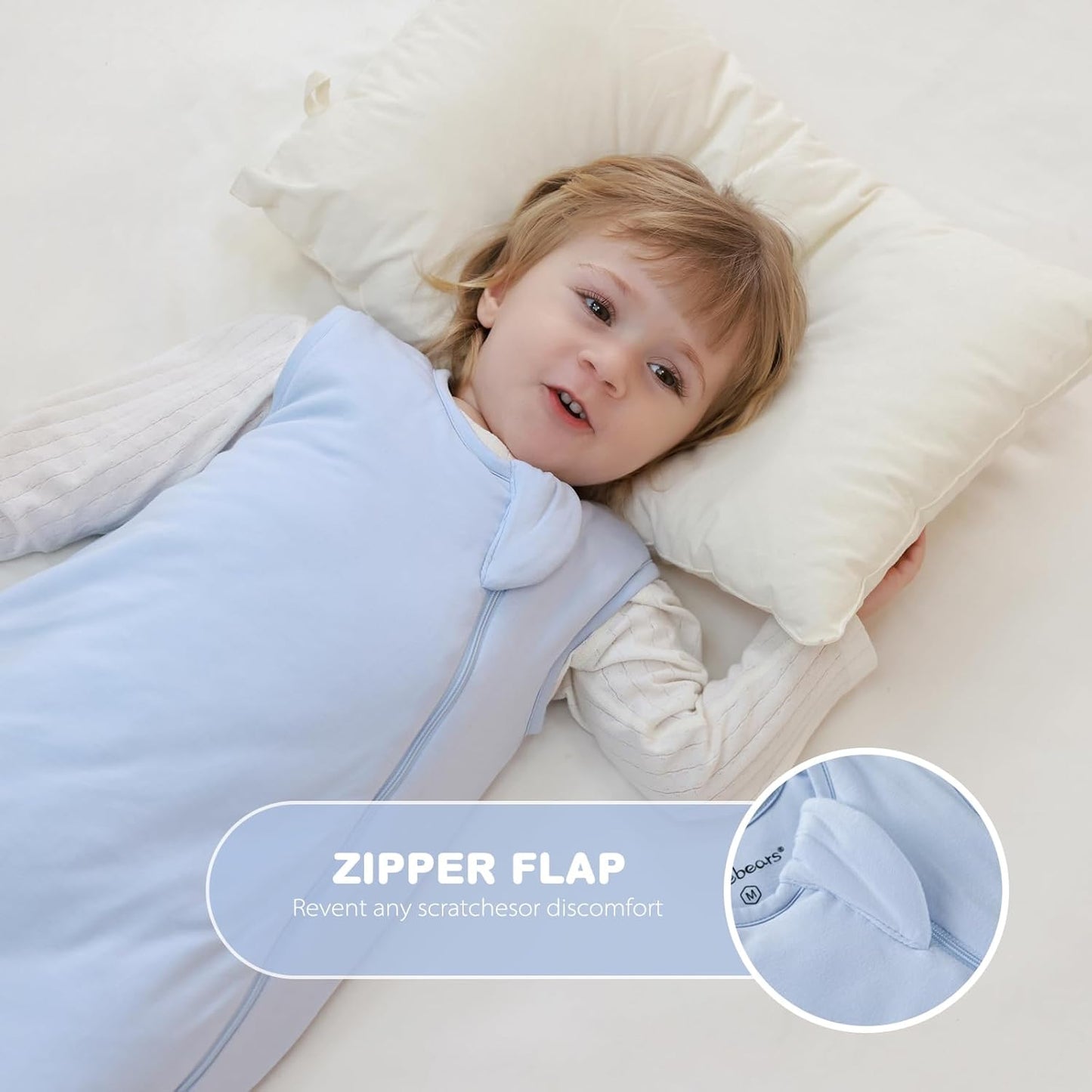 Mosebears Unisex Baby Sleep Sack 1.0 TOG, Supersoft Rayon Made from Bamboo Wearable Blanket with 2-Way Zipper (Fog Blue,18-36 Months)