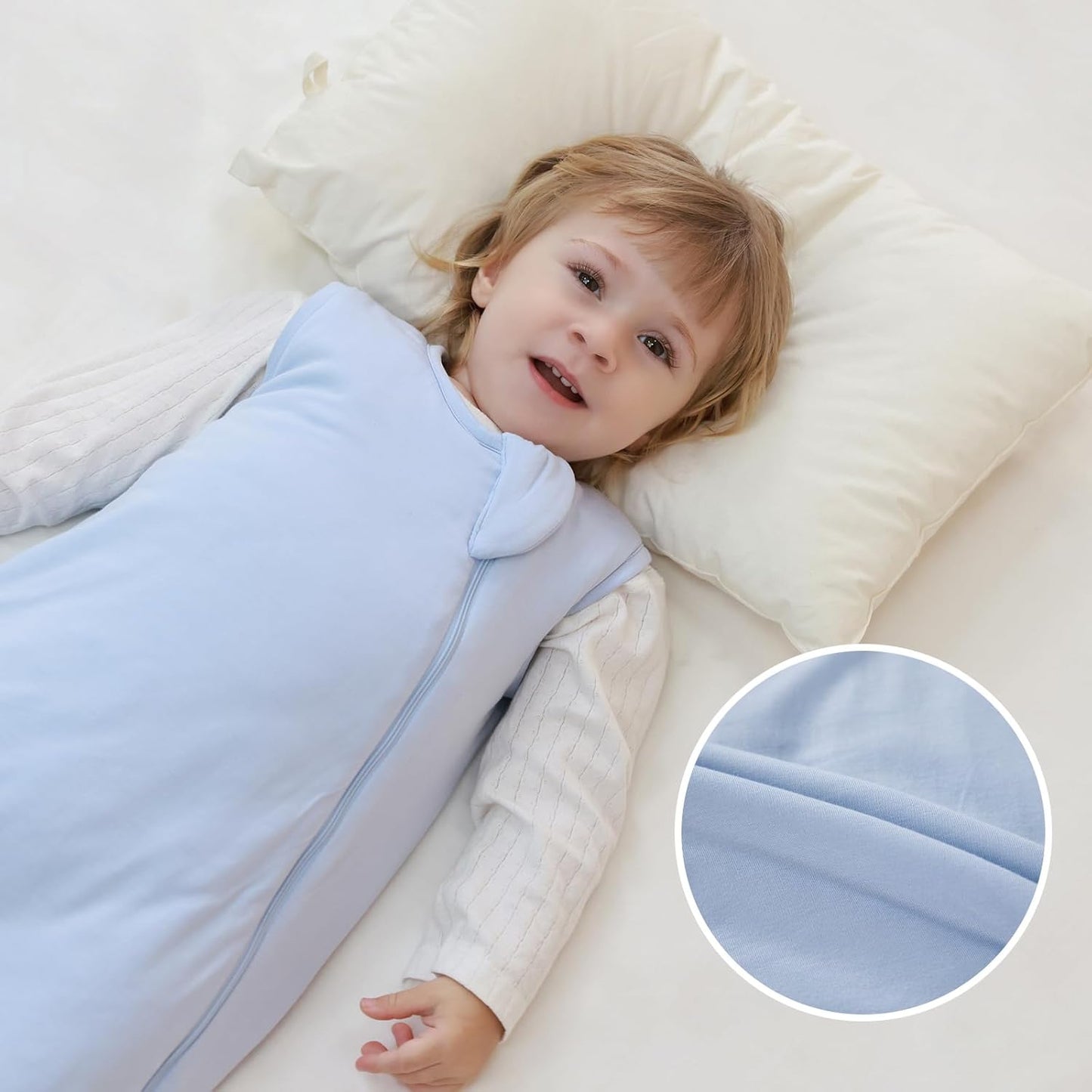 Mosebears Unisex Baby Sleep Sack 1.0 TOG, Supersoft Rayon Made from Bamboo Wearable Blanket with 2-Way Zipper (Sage&Blue,0-6 Months)