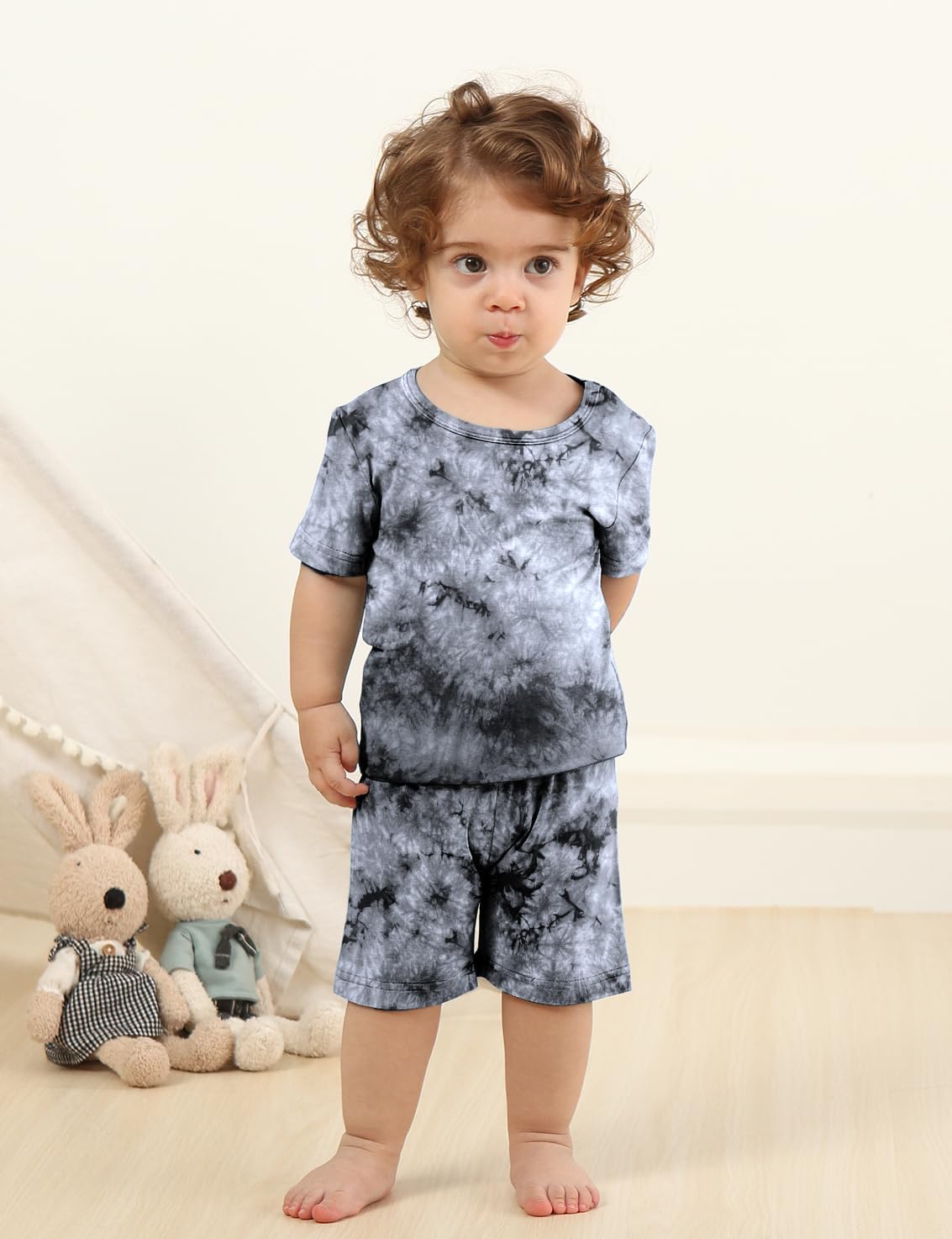 Jimonda Baby/Toddler Soft Sleepwear Short sleeve Kids Cool Pajama Outdoor 2-Piece Shirt&Shorts Casual sets Tie Dye PJ