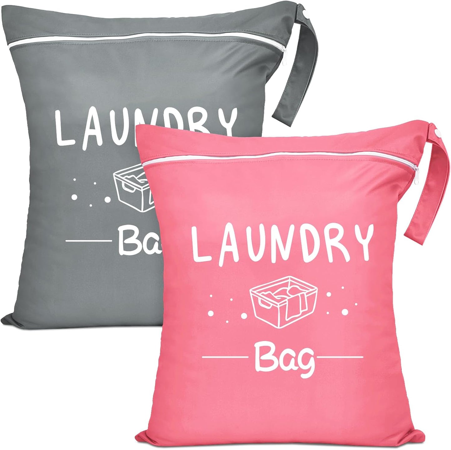 2 Pcs Large Travel Laundry Bag - Waterproof Wet Dry Washable for Dirty Clothes, Bathing Suit, Workout, Gym, Swimming, Yoga (Pink+Grey)