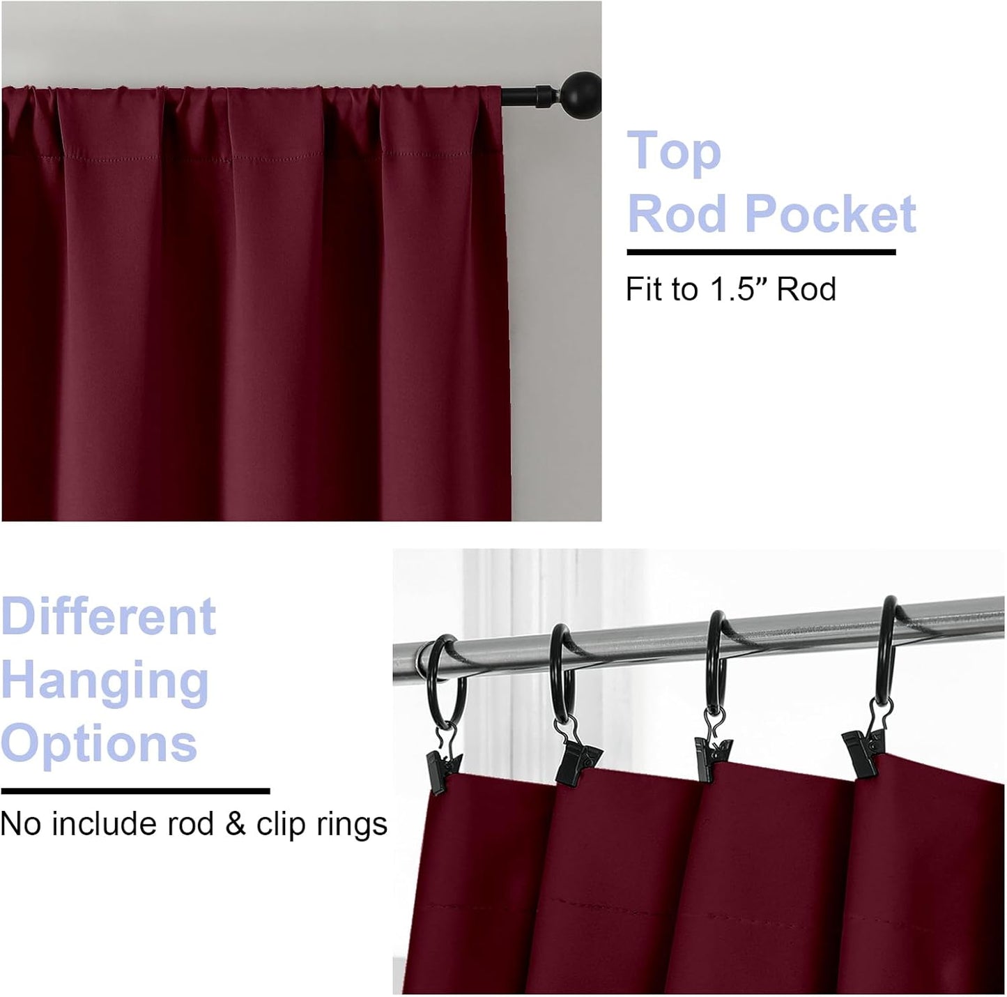 Simplebrand Ava Burgundy Blackout Curtains for Bedroom 63 Inch Length 2 Panels Set, Nursery Thermal Insulated Energy Saving Rod Pocket Window Treatment Curtains Blackout Drapes, W40 x L63 Inch