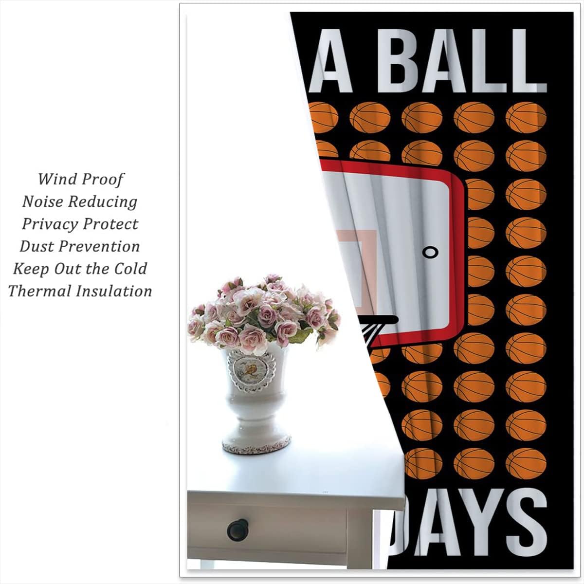 Basketball Blackout Curtains for Boy Girl Room Darkening Decor,Sports Themed Hoop and Many Basketballs Bedroom Living Room Home Rod Pocket Thermal Insulated Window Curtain/Drapes Panel,84x84 Inch…