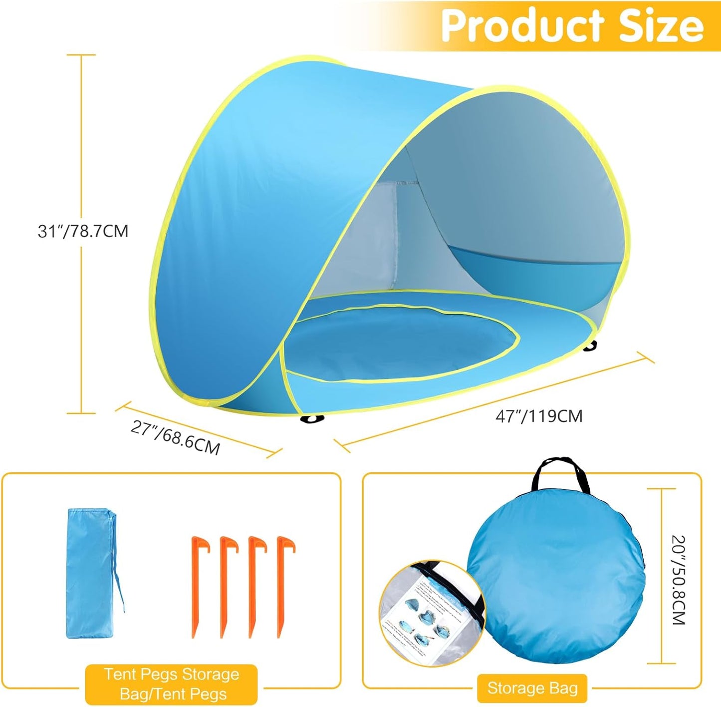 Baby Beach Tent Pop Up Beach Tent Baby Tent for Beach, Portable Shade Pool UV Protection Sun Shelter for Infant