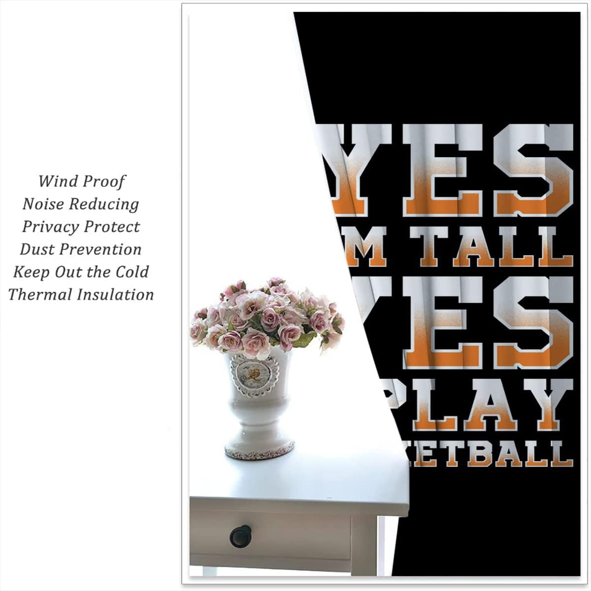 Basketball Blackout Curtains for Boy Girl Room Darkening Decor,Sport Theme Motto Dark Background Bedroom Living Room Home Rod Pocket Thermal Insulated Window Curtain/Drapes Panel,42x63 Inch…