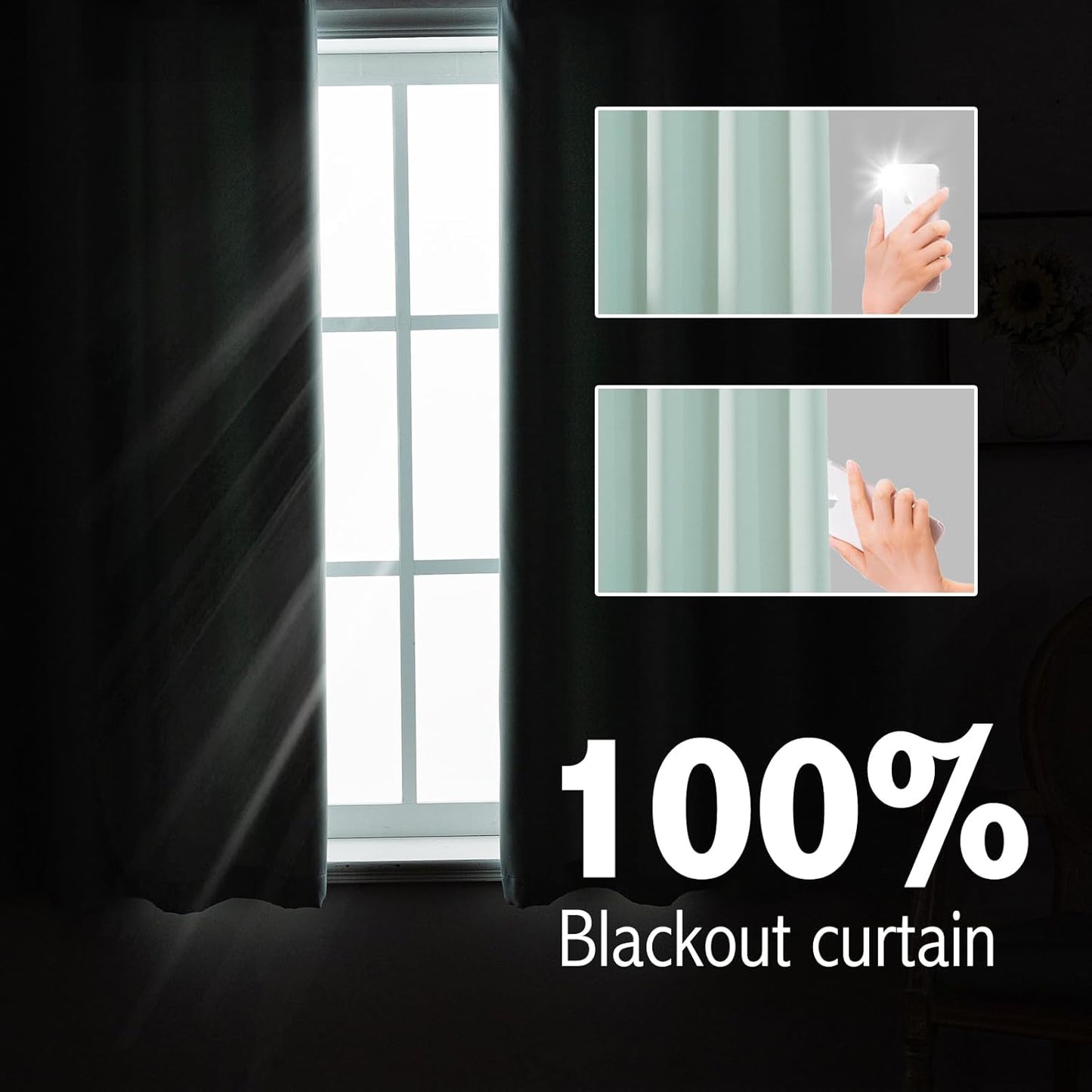 Anytime 100% Blackout Curtain Set, Thermal Insulated & Energy Efficiency Window Draperies for Guest Room, Full Shading Panels for Shift Worker and Light Sleepers（Light Blue, 2 Panels, 52W x 45L）