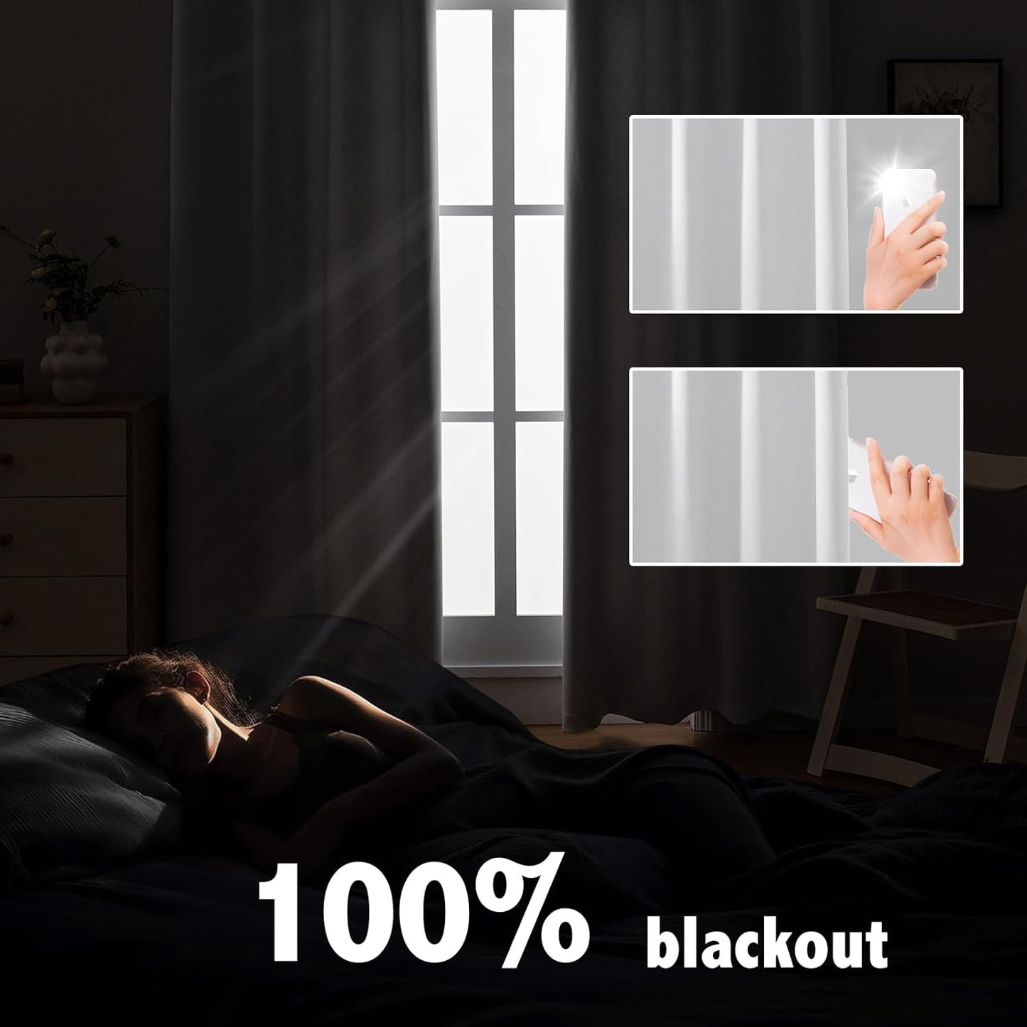 Anytime 100% Blackout Curtain Set, Thermal Insulated & Energy Efficiency Window Draperies for Guest Room, Full Shading Panels for Shift Worker and Light Sleepers（Greyish White, 2 Panels, 42W x 84L）