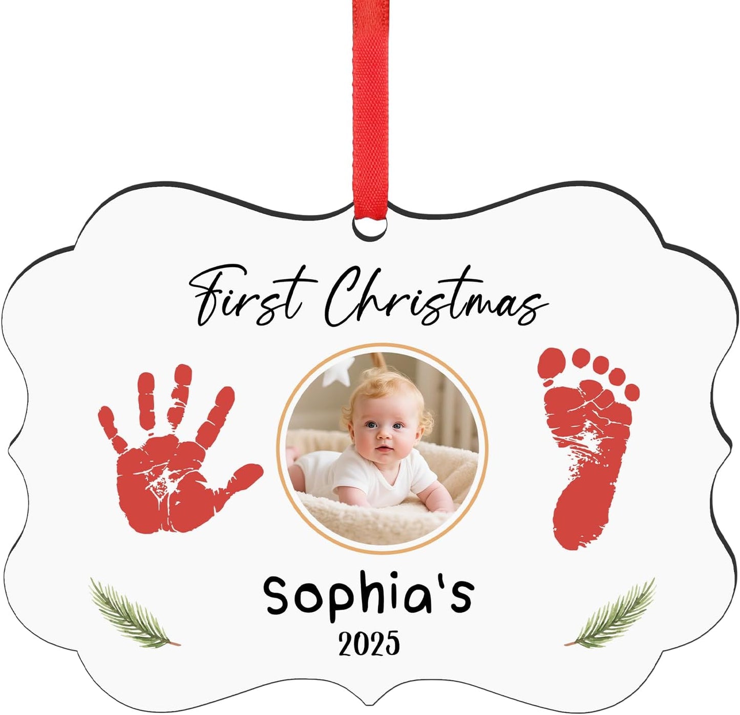 Baby Hand and Footprint Ornament - Baby Frist Christmas Ornament 2025 with Custom Photo, Name, Date - Personalized Baby Gifts, Newborn Keepsake, New Mom Gifts