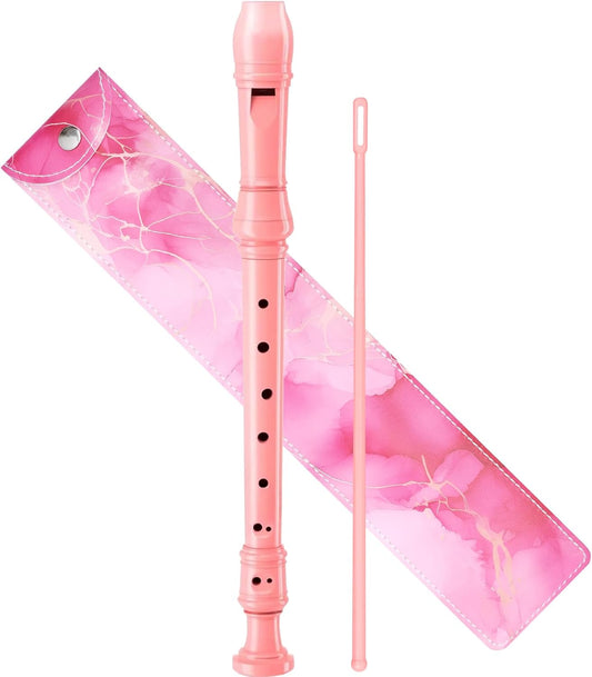 Soprano Recorder Instrument for Kids Beginners Student German Fingering C Key Recorder Instrument 3 Piece with Cleaning Rod and Bag Fingering Chart (Bright pink)
