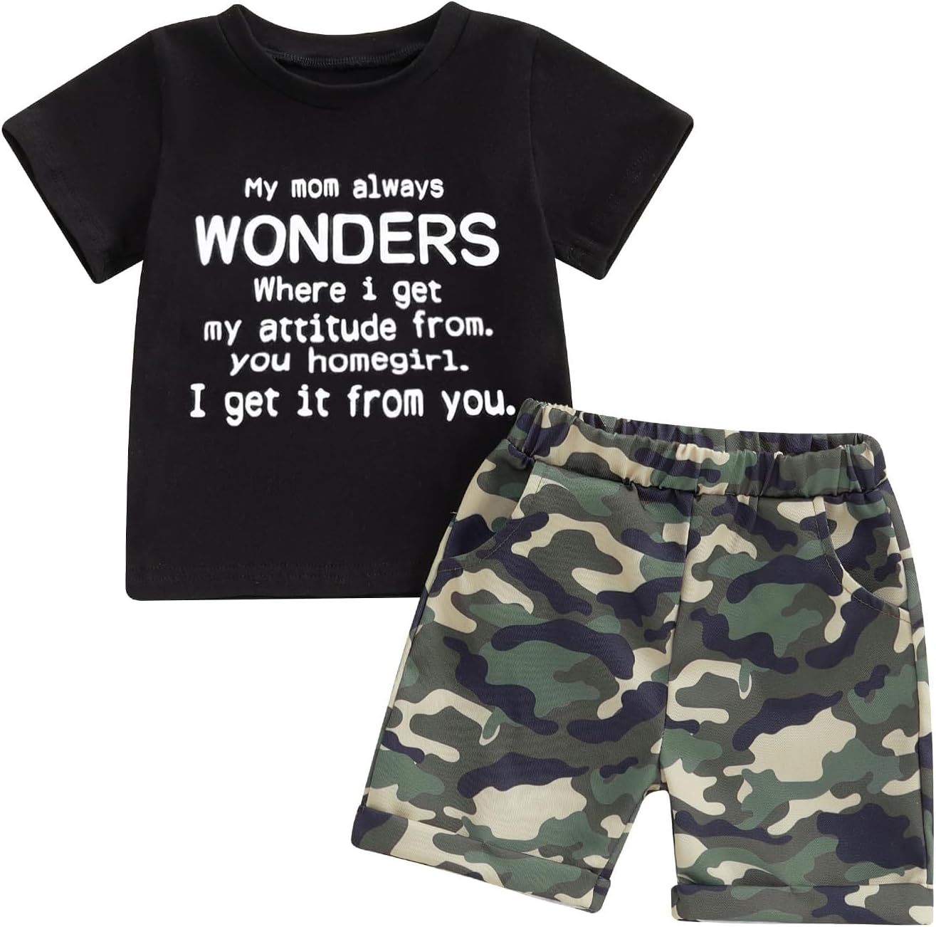 wdehow Toddler Kids Baby Boy Summer Clothes Sets 1T 2T 3T 4T 5T Letter Print Short Sleeve Tops Camouflage Shorts Outfits