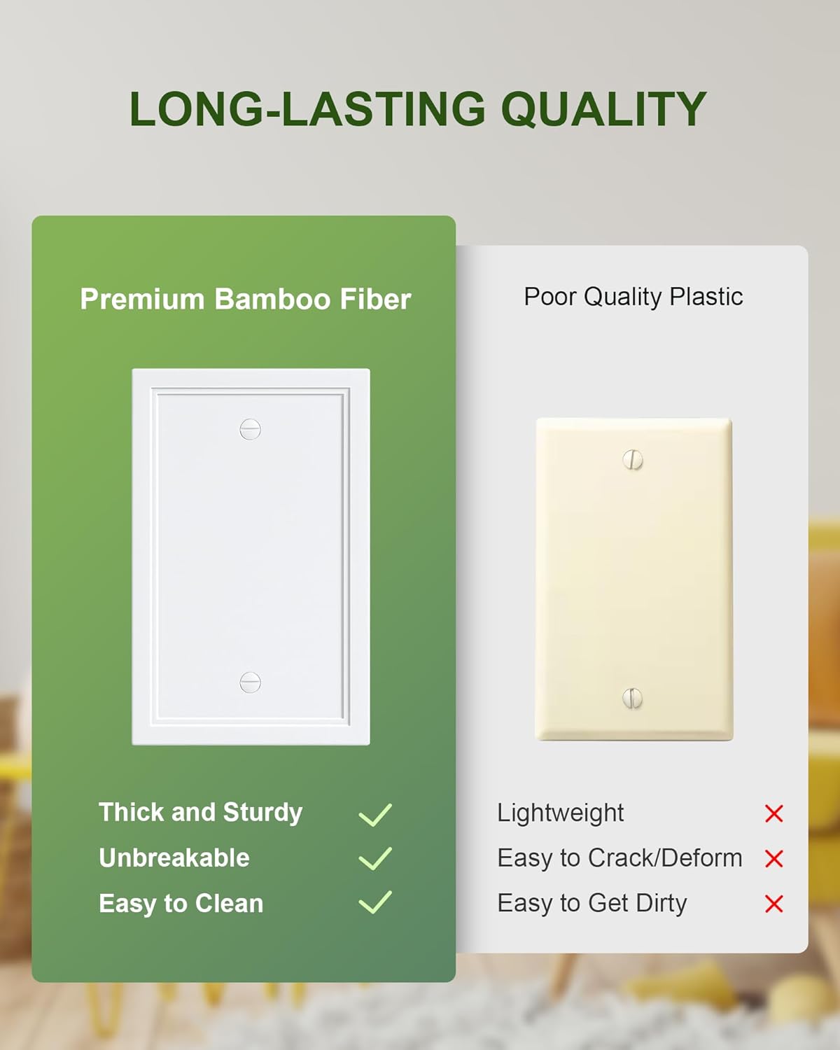 2-Pack Blank Outlet Cover Wall Plate, Natural Material Switch Plates Outlet Covers, Pure White Decorative Wall Plates for Electrical Outlets