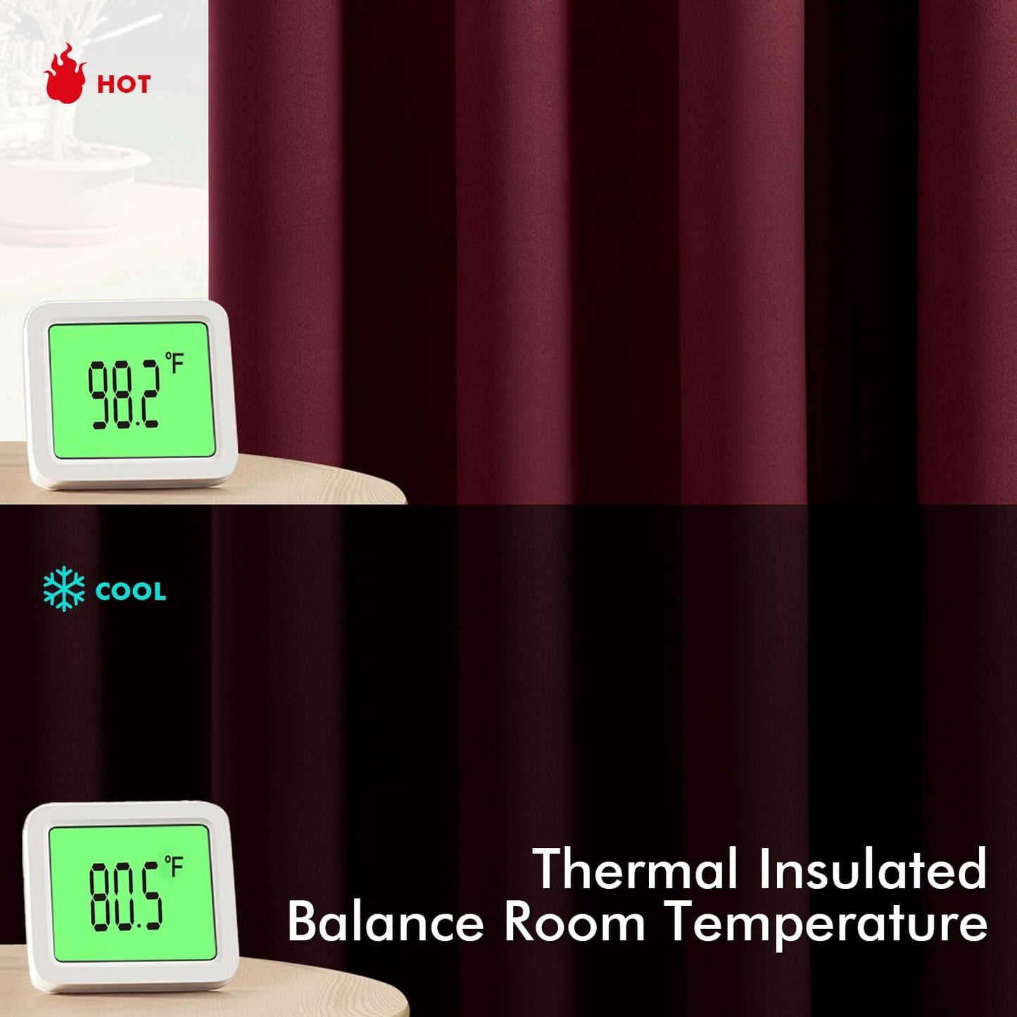 MIULEE Burgundy Red Blackout Curtains for Bedroom Living Room 90 Inches Long 2 Panels, Thermal Insulated Room Darkening Drapes Solid Grommet Top Noise Reduction Christmas Window Treatments 40x90 Inch