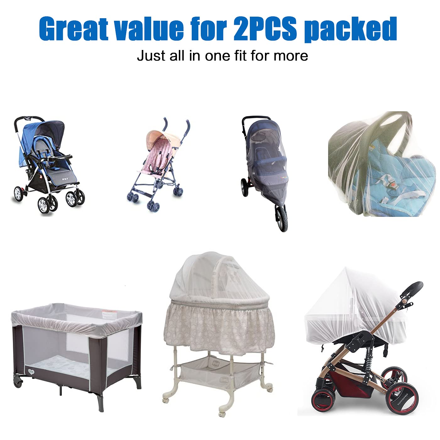 Mosquito Net for Stroller - Grey Sun Shade Protection Infant Stroller Mosquito Net and Car Seat - 2Pack Portable Bug Netting (Grey)