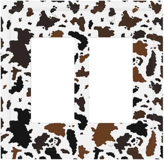 Decorative Outlet Covers Rustic Cowhide Highland Cow Milk Cow 2 Gang Double Gfci Rocker Electrical Wall Panels Light Switch Cover Plate For Farmhouse Home Decor