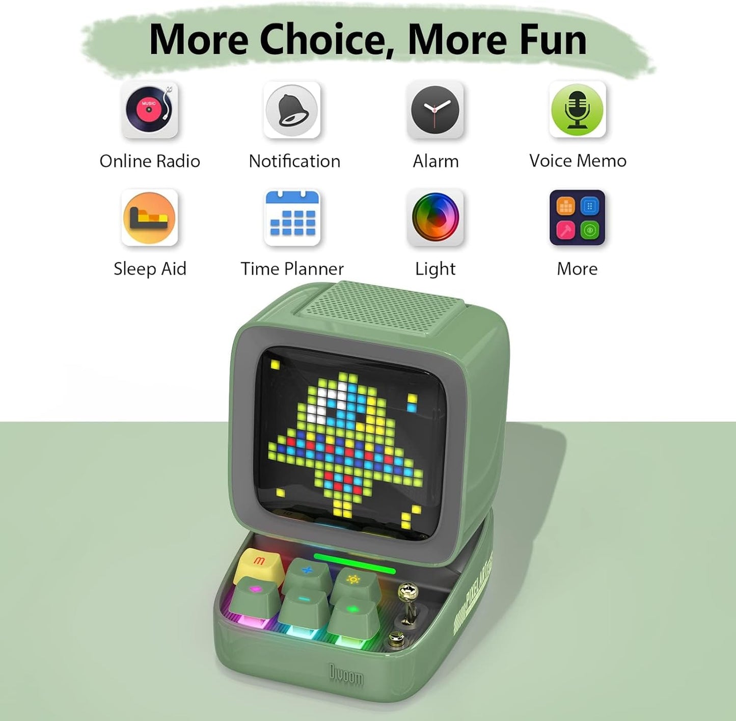 Divoom Ditoo Programmable Pixel Art LED-Bluetooth-Speaker Showing-Clock Emoji DIY Design for Home Wedding Party Decoration with Wireless App Control (Green)