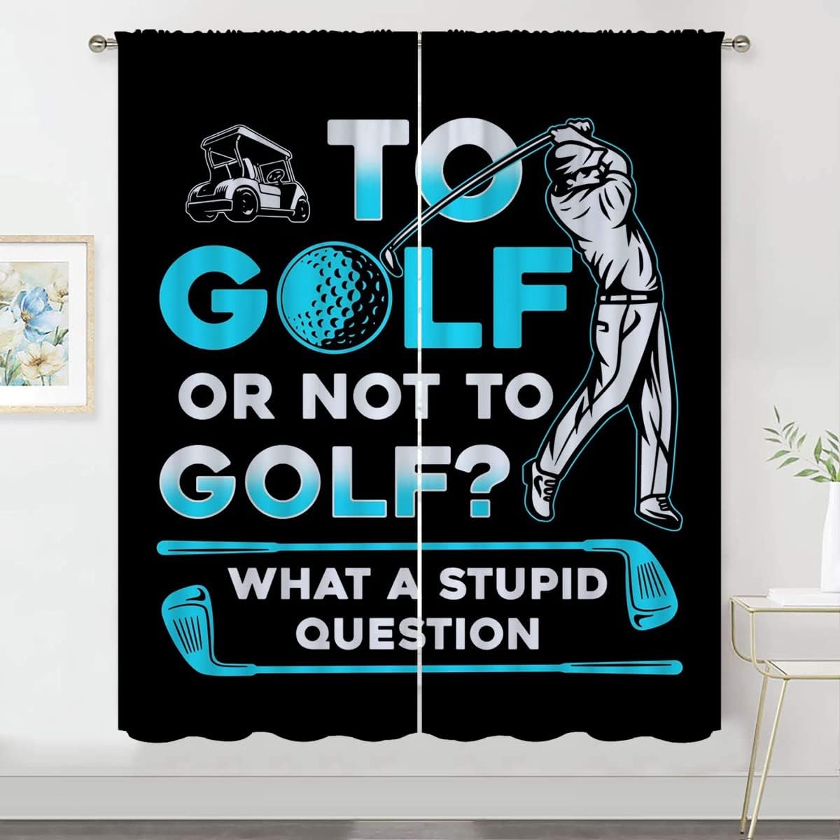 Golf Blackout Curtains for Boy Girl Room Darkening Decor,Sports Themed Golfers and Cars Bedroom Living Room Home Rod Pocket Thermal Insulated Window Curtain/Drapes Panel,42x63 Inch…
