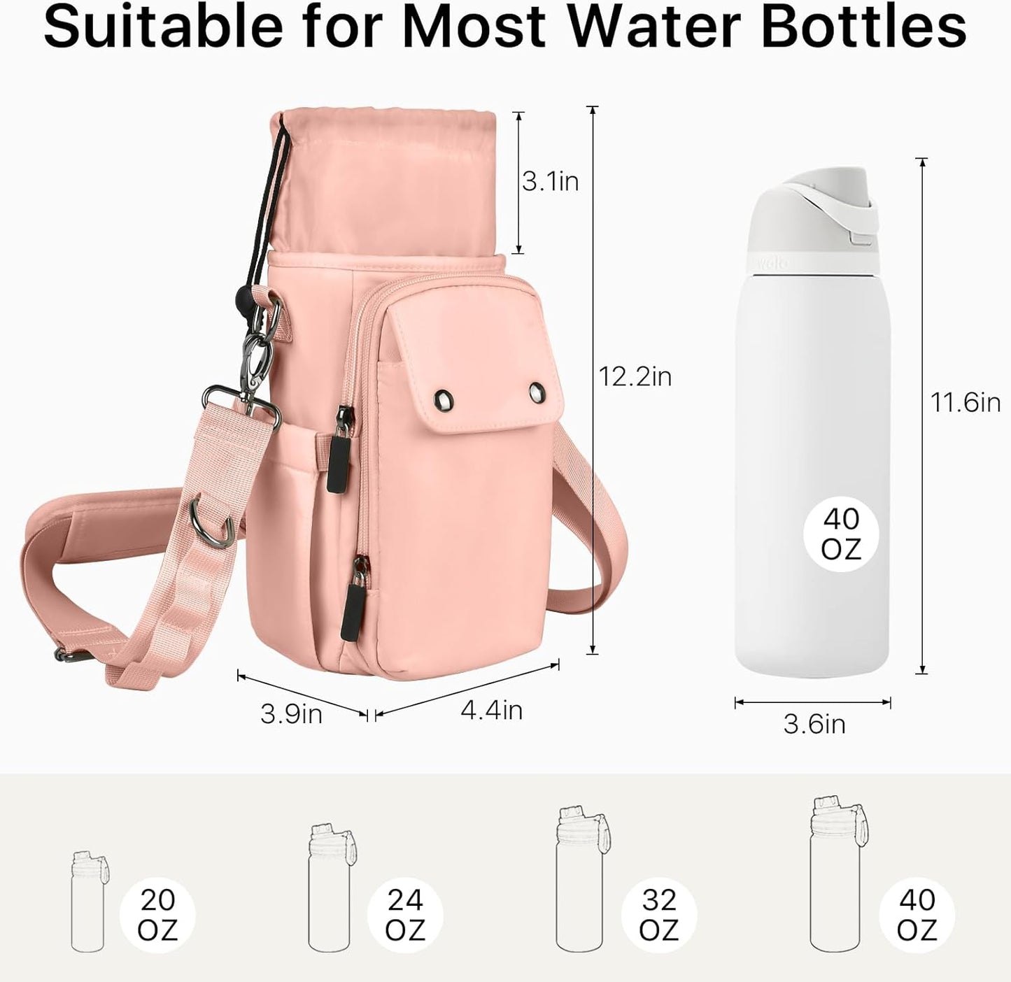Water Bottle Holder with Strap 32 40oz Crossbody Insulated Water Bottle Carrier Sling Bag with Adjustable Wide Strap and Phone Purse 5 Pockets for Walking Hiking Gym Travel