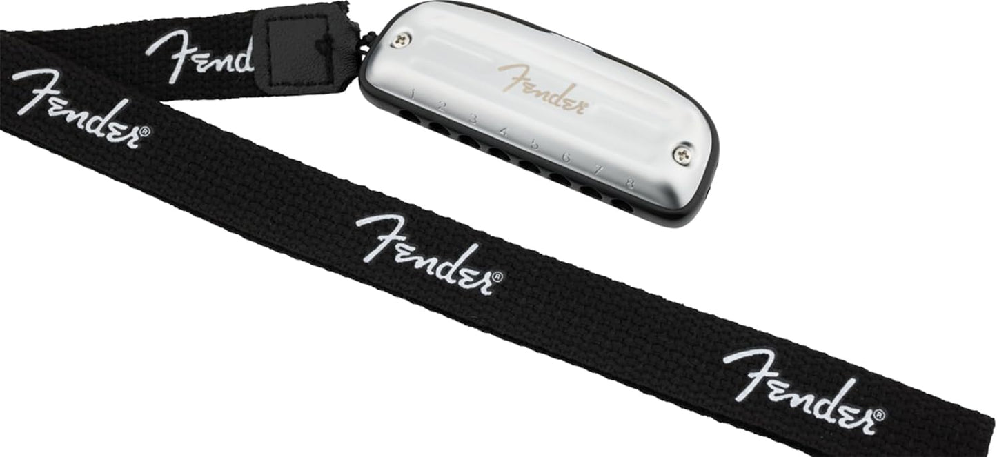 Fender Blues Junior Diatonic 8-Hole Harmonica - Key of A Bundle with Polishing Cloth and Austin Bazaar Instructional Manual