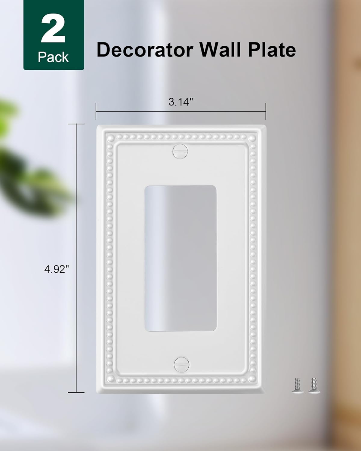 2-Pack Decorator Outlet Cover Plate, Decorative Switch Plates and Outlet Covers, Pure White Metal Wall Plates for Electrical Outlets, Receptacle, GFCI Outlet, Dimmer Switch