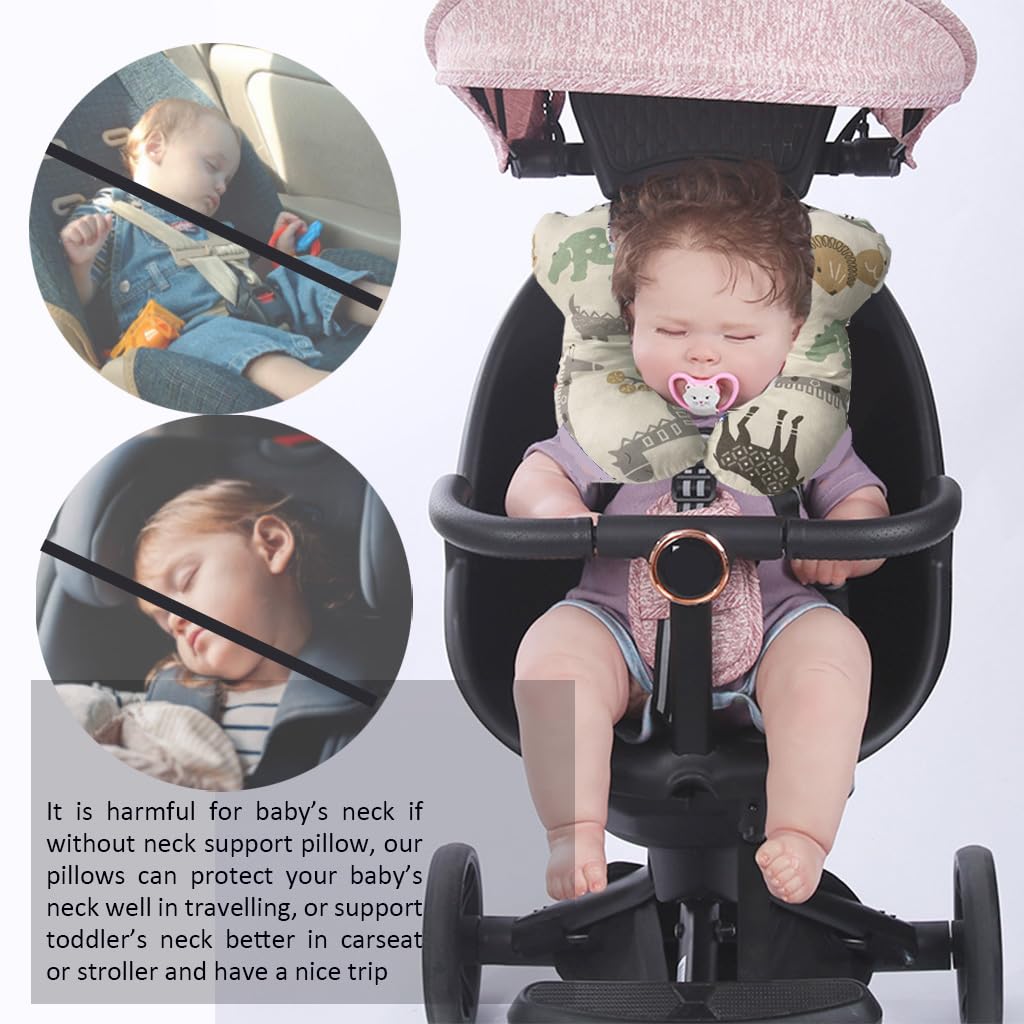 Baby Neck Pillows, Comfortable Baby Travel Head Neck Support Pillow for Car Seat Stroller Pushchair, Soft PP Cotton Travel Pillow for 0-1 Year Old Toddler Infant Newborn, Zoo