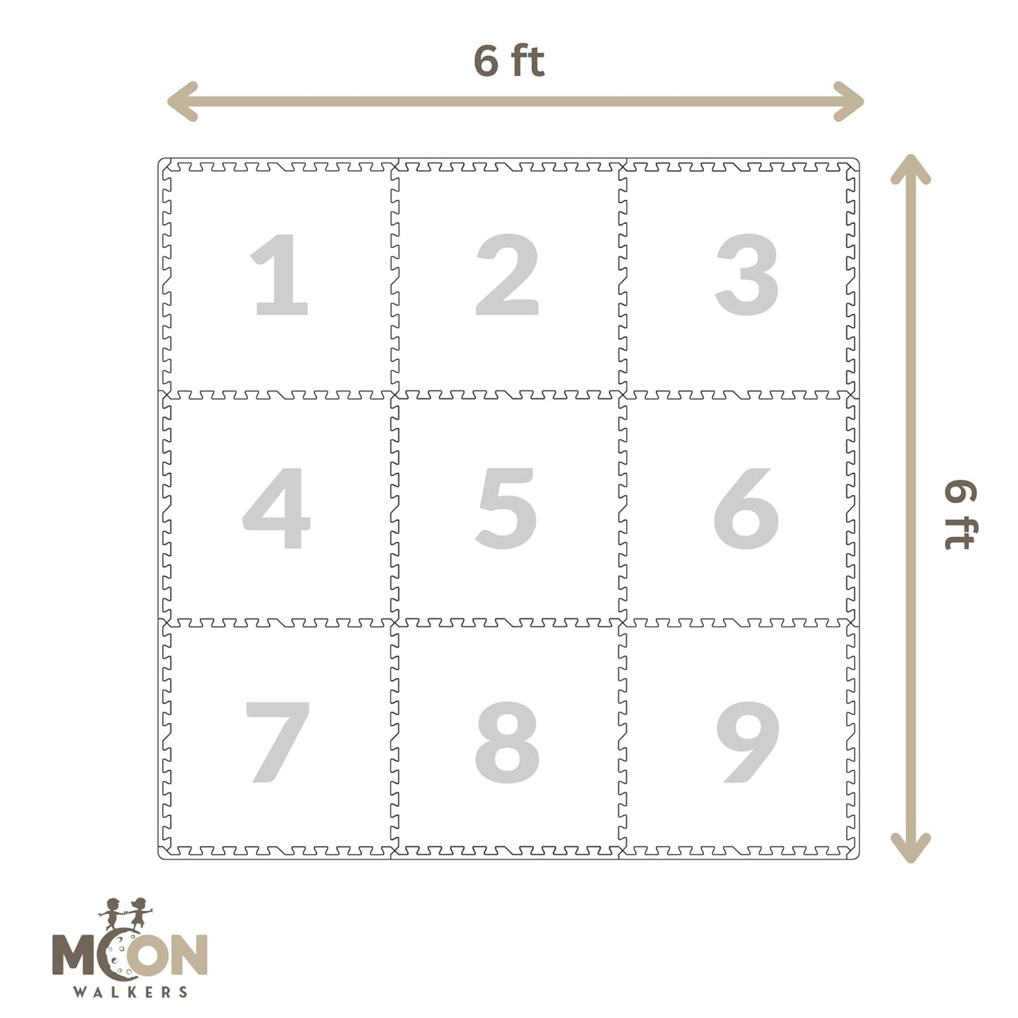 MOON WALKERS Stylish Boho Baby Play Mats for Floor, Play Mat for Babies and Toddlers, Non-Toxic, Soft, Thick, Tummy Time Mat for Crawling (Moon Mist, Extra Large 6x6ft | 9 Tiles)