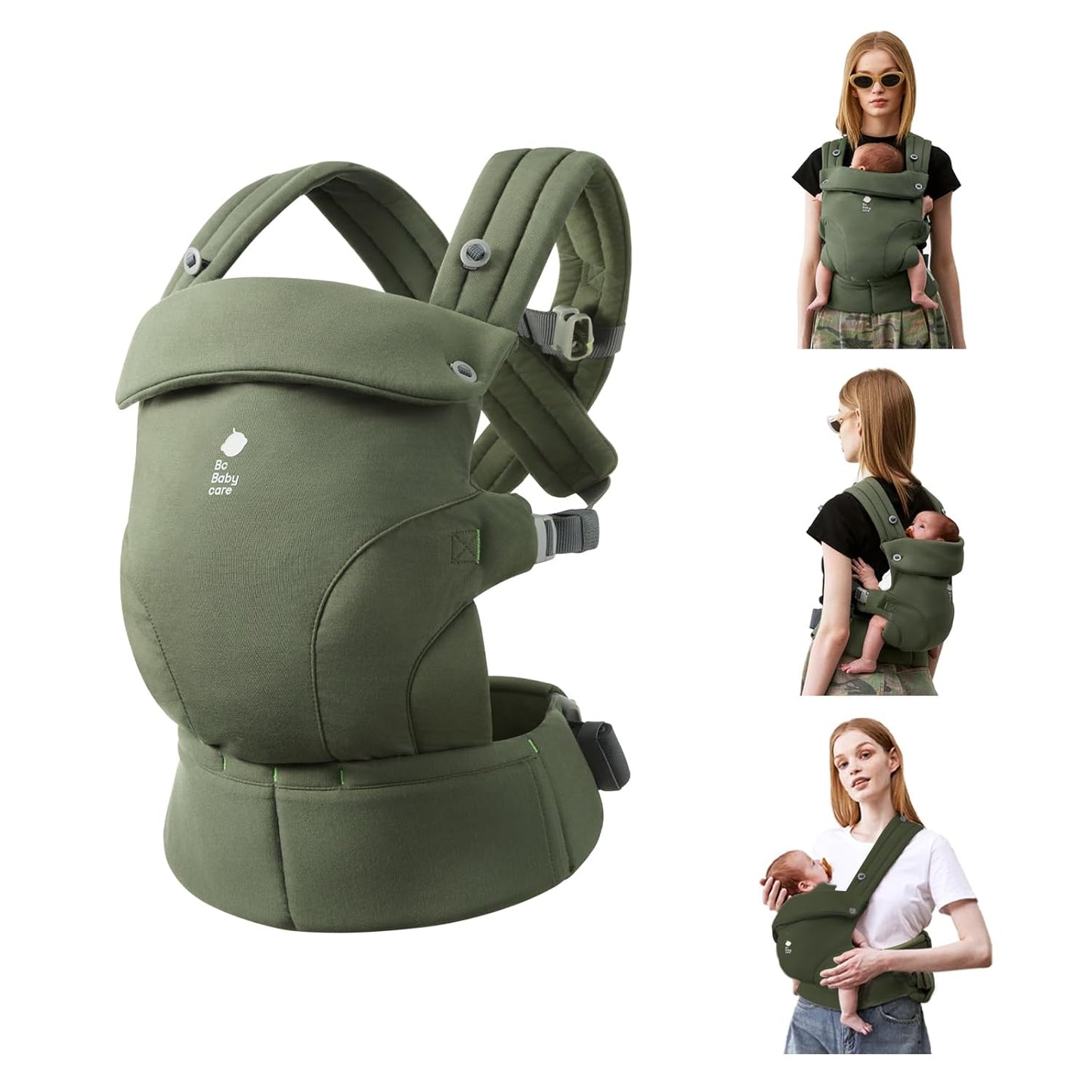 Bc Babycare CocoonGo Baby Carrier – CloudTouch Soft & Ergonomic Baby Carrier for 7–44 lbs | Easy to Wear, Adjustable Fit, Travel-Ready, Machine Washable (Olive Grove)