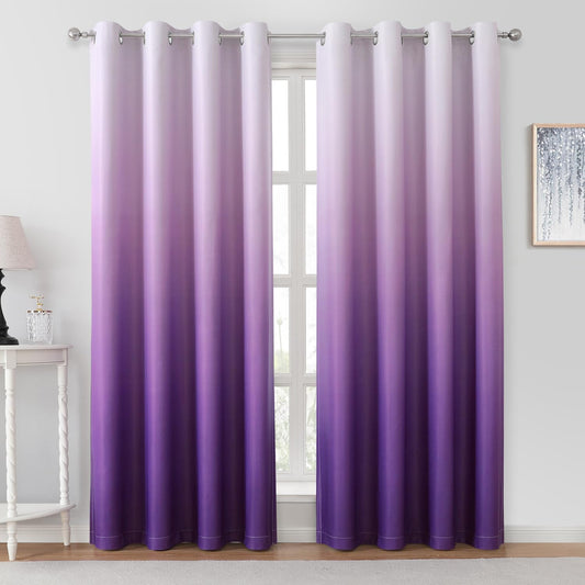 HOMEIDEAS Purple Ombre Blackout Curtains 52 X 84 Inch Length Gradient Room Darkening Thermal Insulated Energy Saving Grommet 2 Panels Window Drapes for Living Room, Bedroom