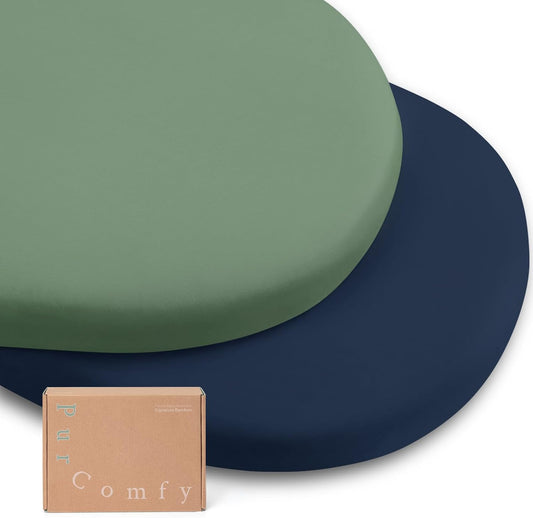 Supersoft Fitted Bassinet Sheets, Premium Bamboo Viscose Cradle Sheets, Streachy Hypoallergenic Breathable Moses Basket Oval Rectangle Pad/Mattress Universal Fit for Halo, Dream on Me, 2-Pack