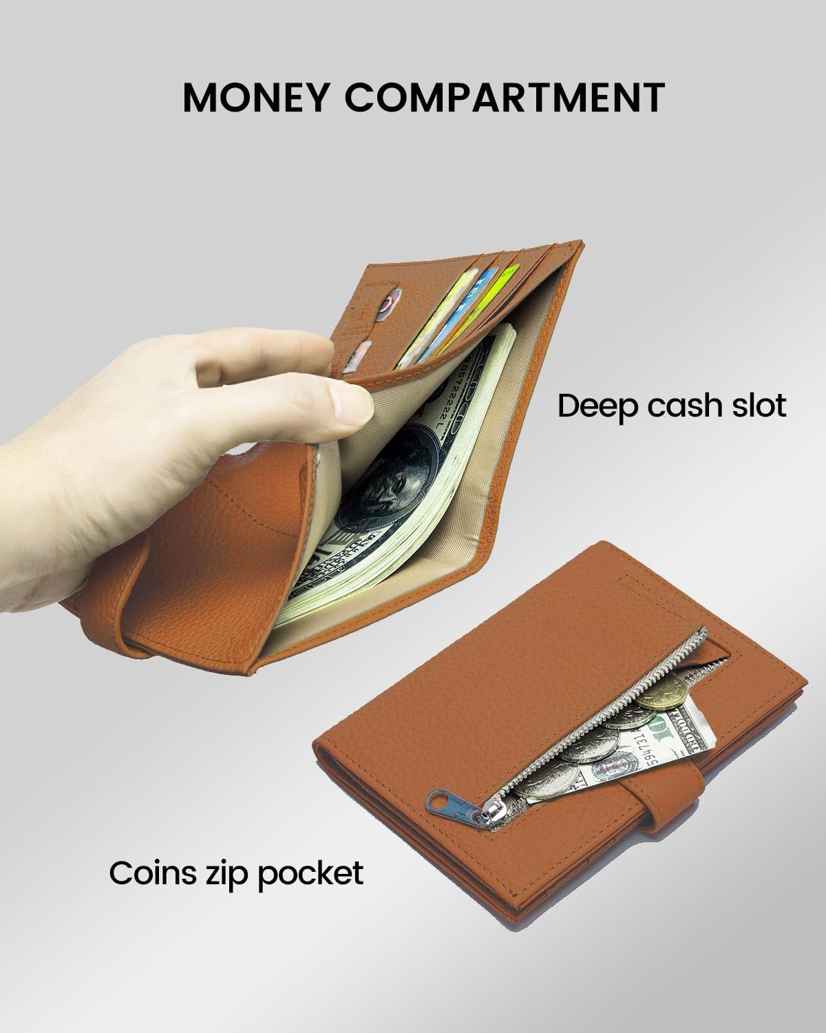 RFID Passport Holder Travel Wallet Compact for Women, Leather Passport Wallet with Card Holders,Zippered Coins Pocket and Cash Compartment, Brown
