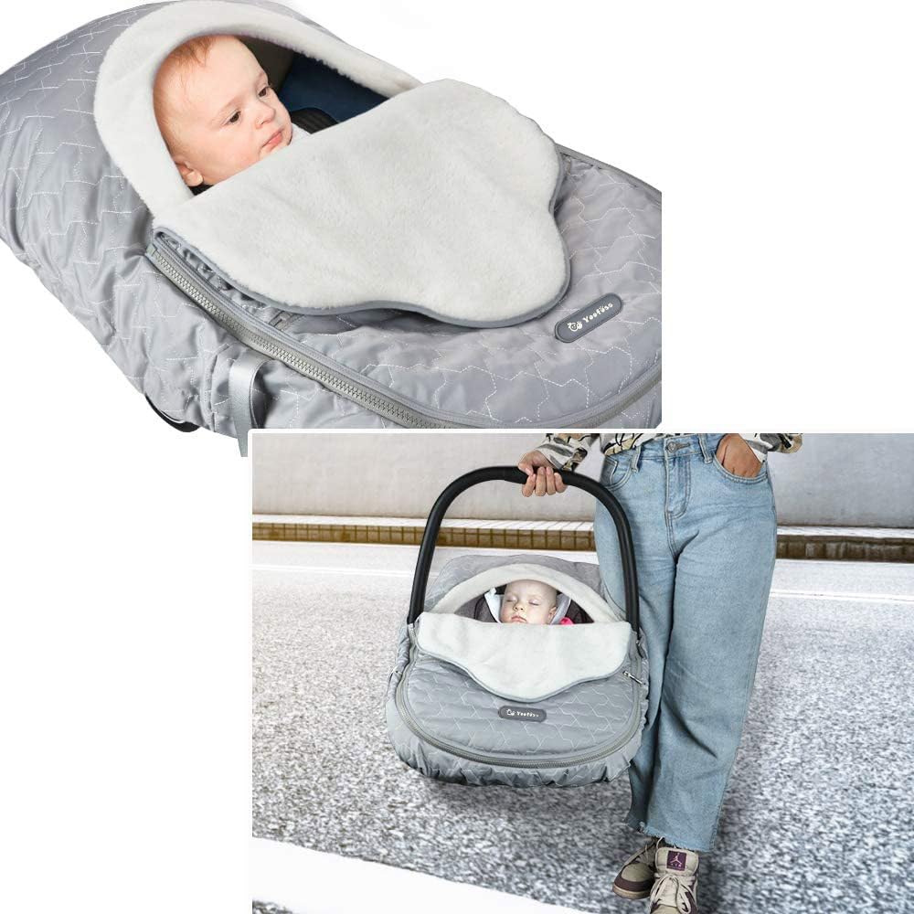 Yoofoss Baby Car Seat Cover Winter Carseat Canopies Cover to Protect Baby from Cold Wind, Super Warm Plush Fleece Baby Carrier Cover for Infant Boys Girls (Grey)