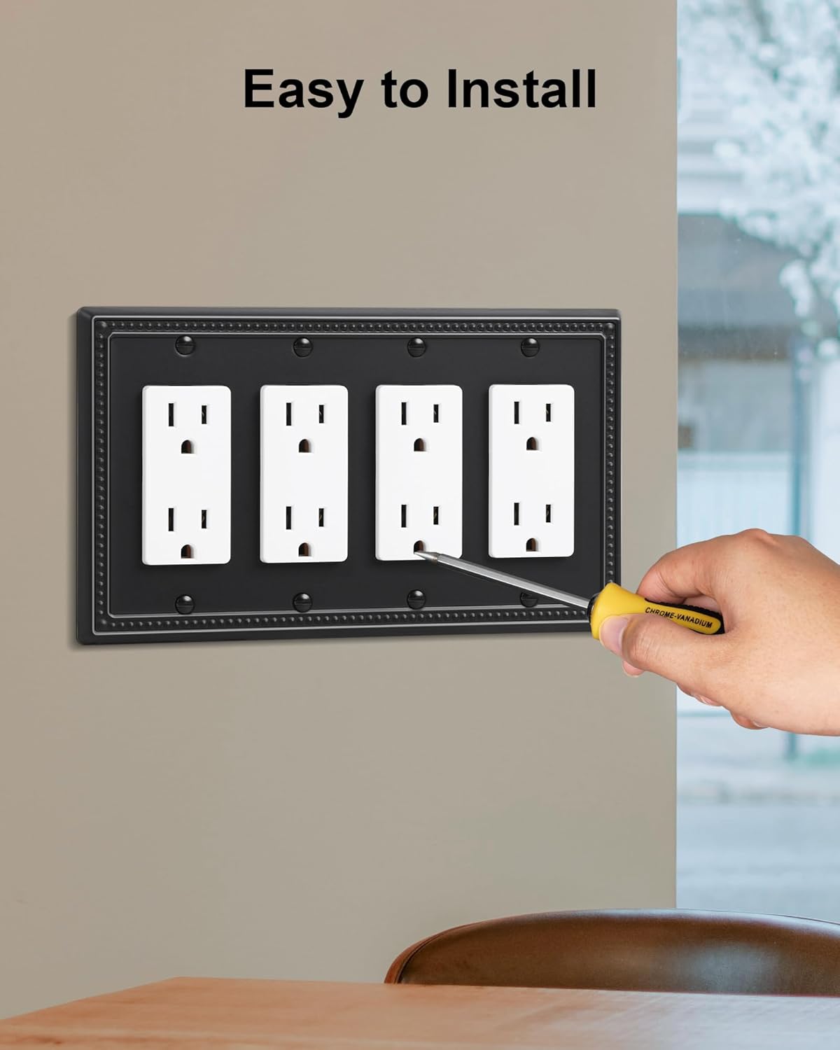 2-Pack Quad Decorator Outlet Cover Plate, Black Pearls Decorative Switch Plates and Outlet Covers, Metal Wall Plates for Electrical Outlets, Receptacle, GFCI Outlet, Dimmer Switch